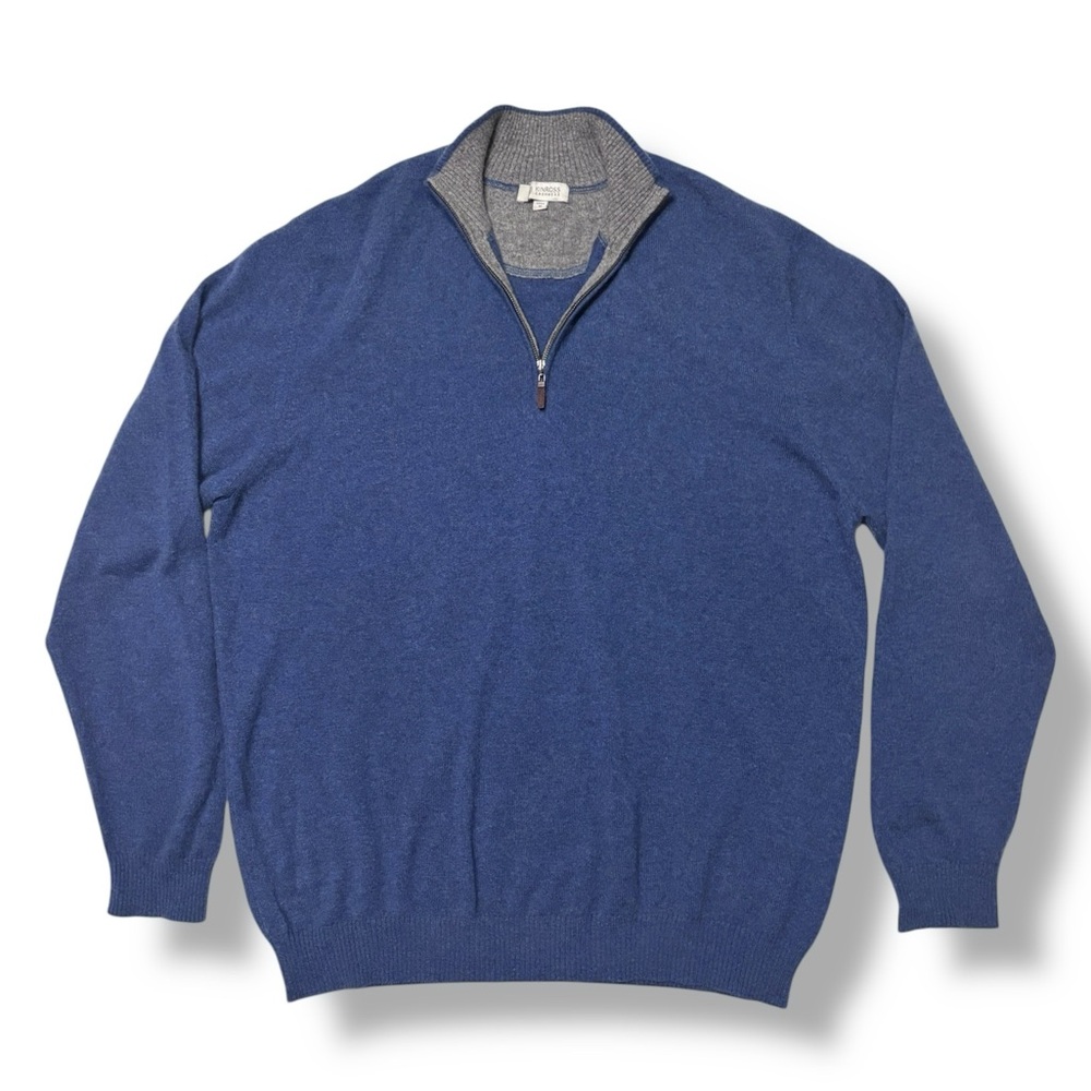 KINROSS CASHMERE Blue Cashmere Quarter Zip Pullover Sweater